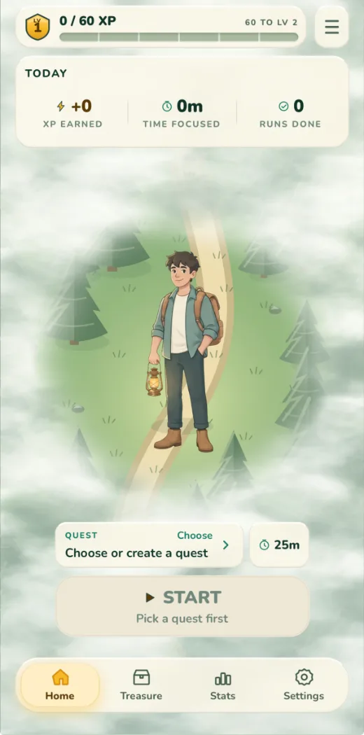 Unfog's home screen in the fog